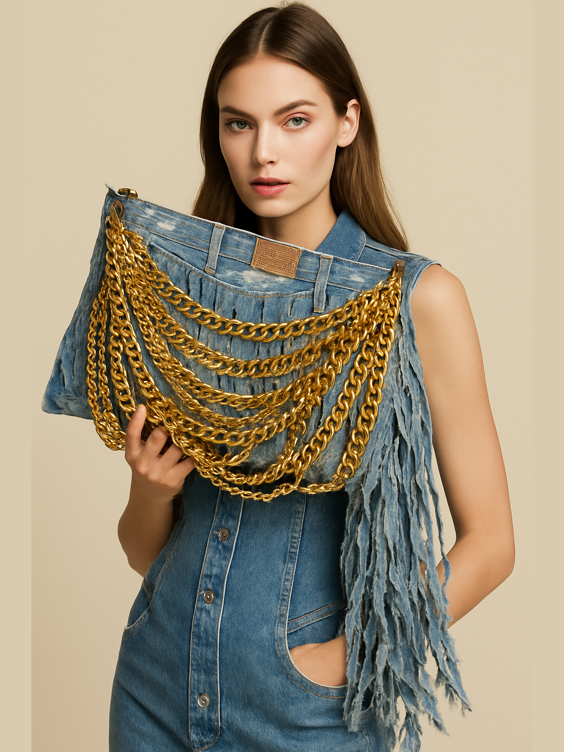 Raw Edge - Distressed Denim Fringe Clutch