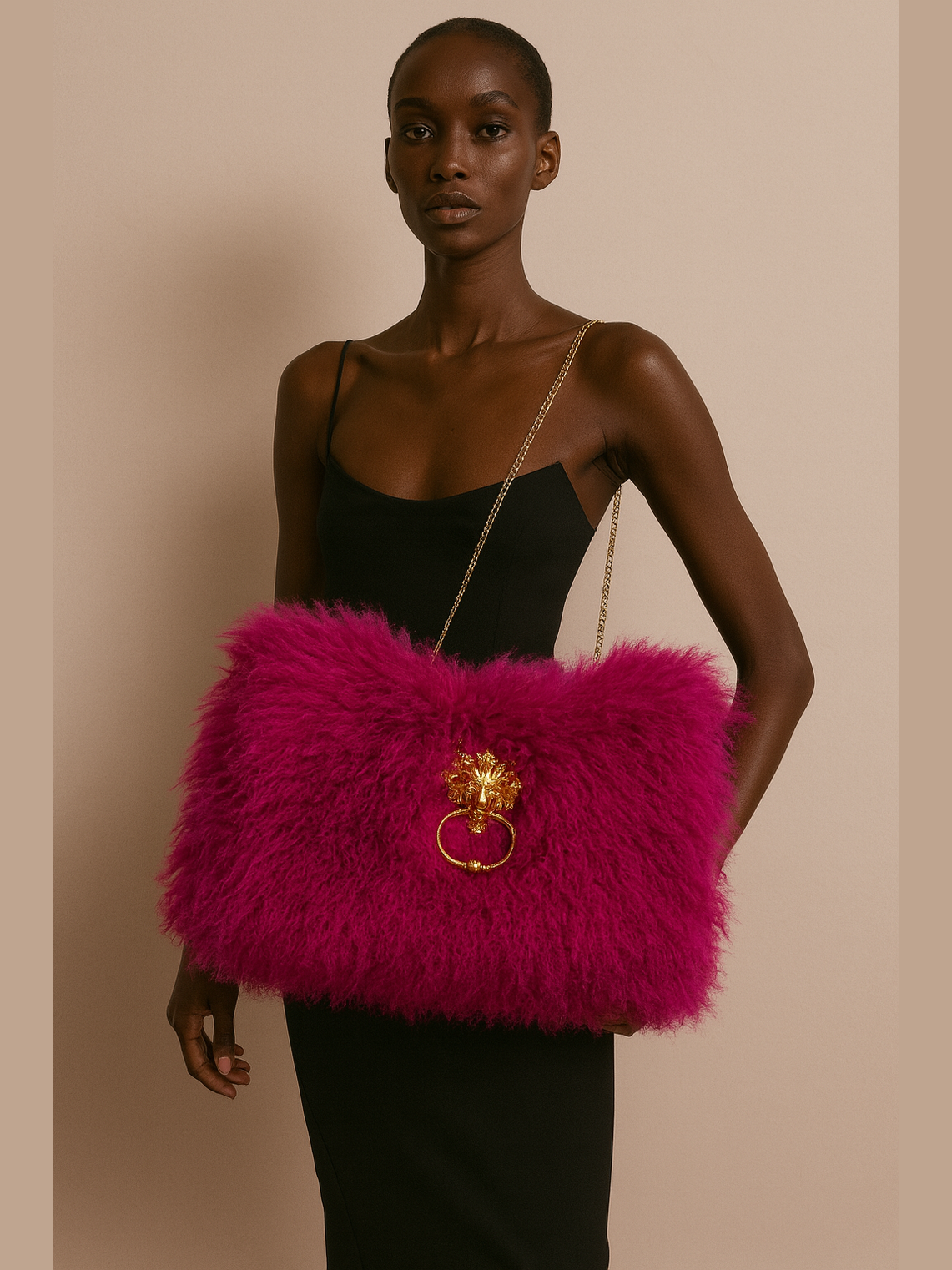 Hear Me Roar - GENUINE Tibetan Lamb Cross Body Oversized Bag