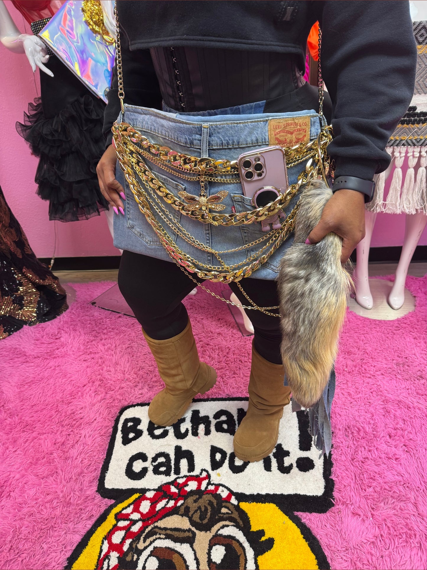 Raw Edge - Distressed Denim Fringe Clutch