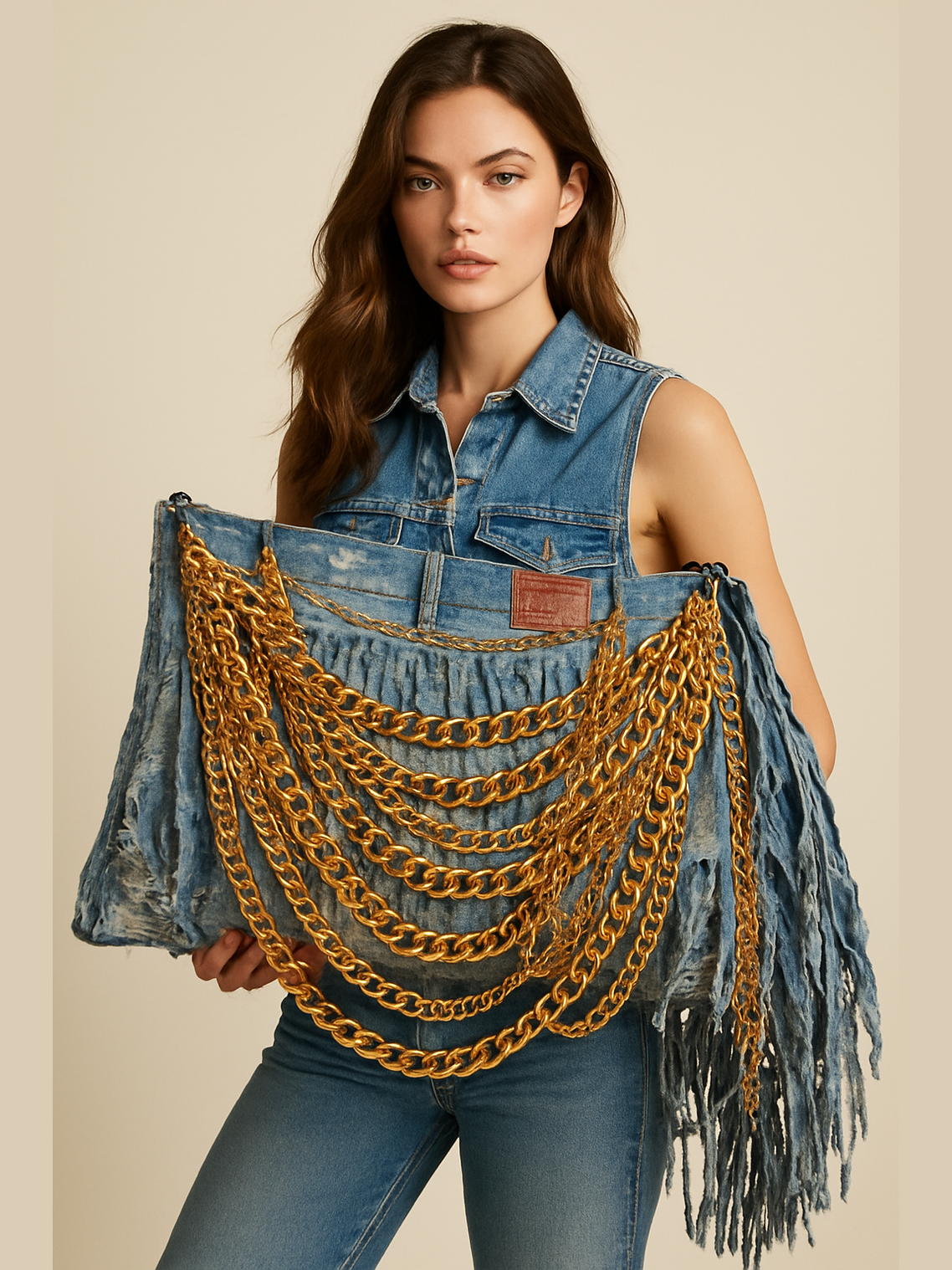 Raw Edge - Distressed Denim Fringe Clutch