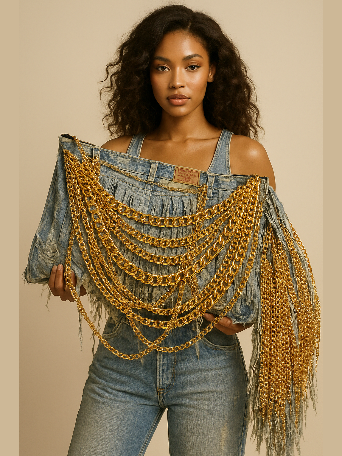 Raw Edge - Distressed Denim Fringe Clutch
