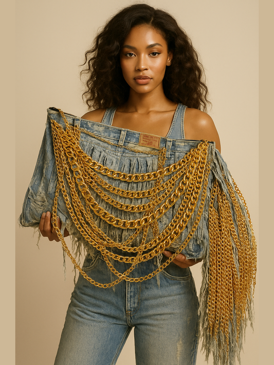 Raw Edge - Distressed Denim Fringe Clutch