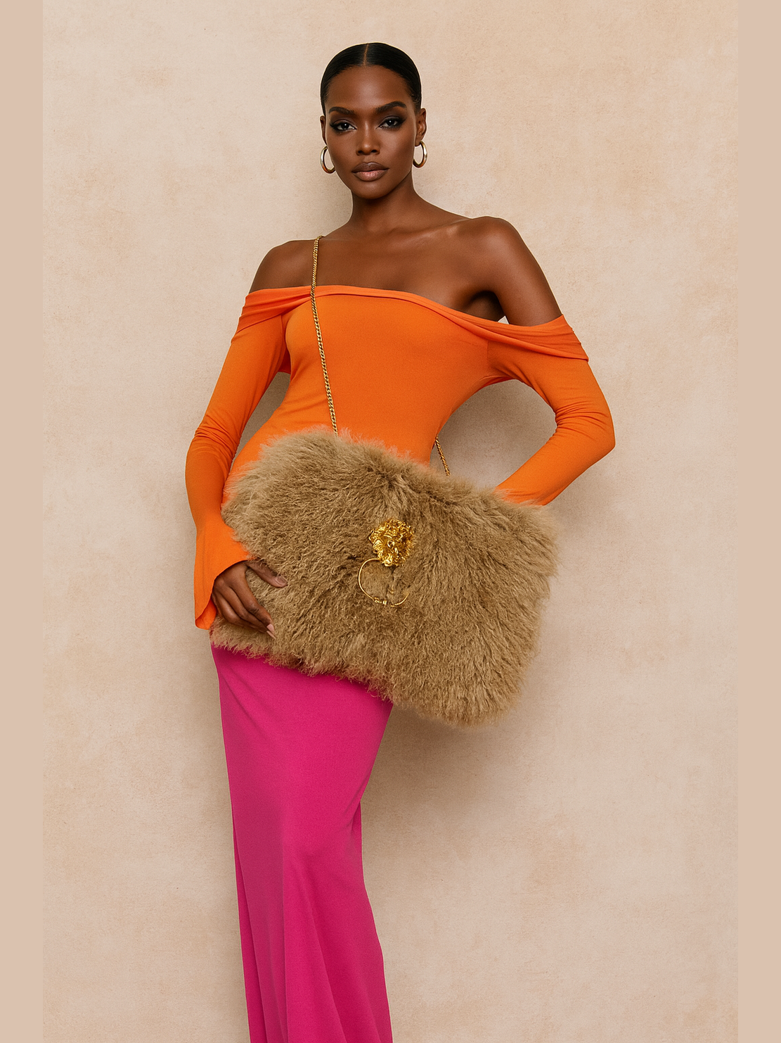 Hear Me Roar - GENUINE Tibetan Lamb Cross Body Oversized Bag