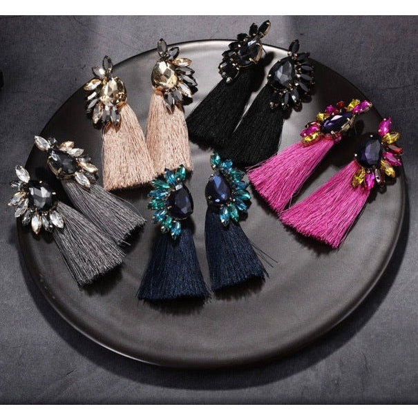 Side Studded Fringed Danglers